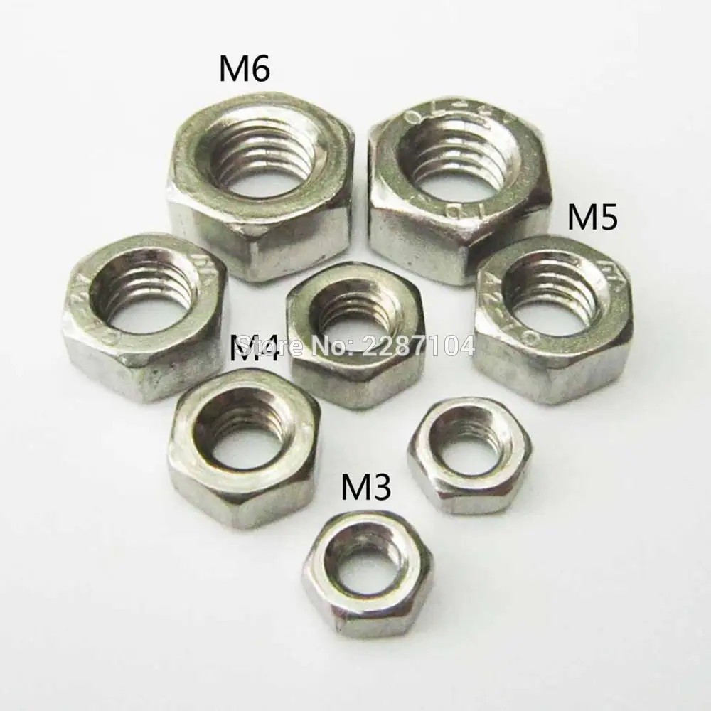 

25pcs A2 304 Stainless Steel Metric Thread Hex Hexagonal Full Threaded Original Nut For M2 M3 M4 M5 M6 Screw Bolt