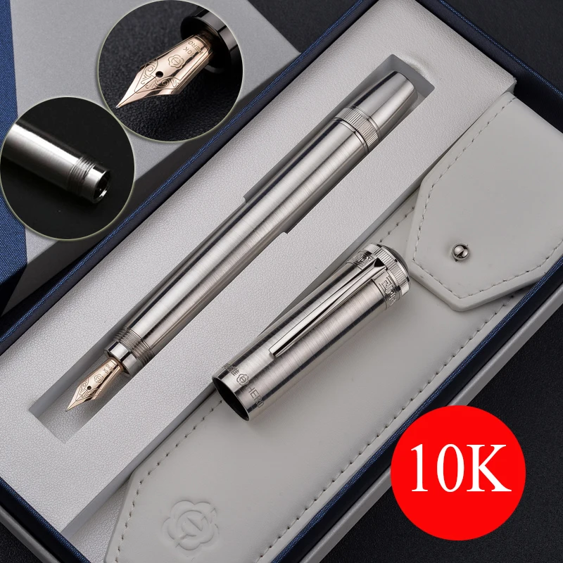 Tanie Luksusowe w całości z metalu ciało pióro wieczne 10K złota stalówka pisanie długopisy ukryty obrotowy pochłaniacz atramentu biznes materiały biurowe pióro H718