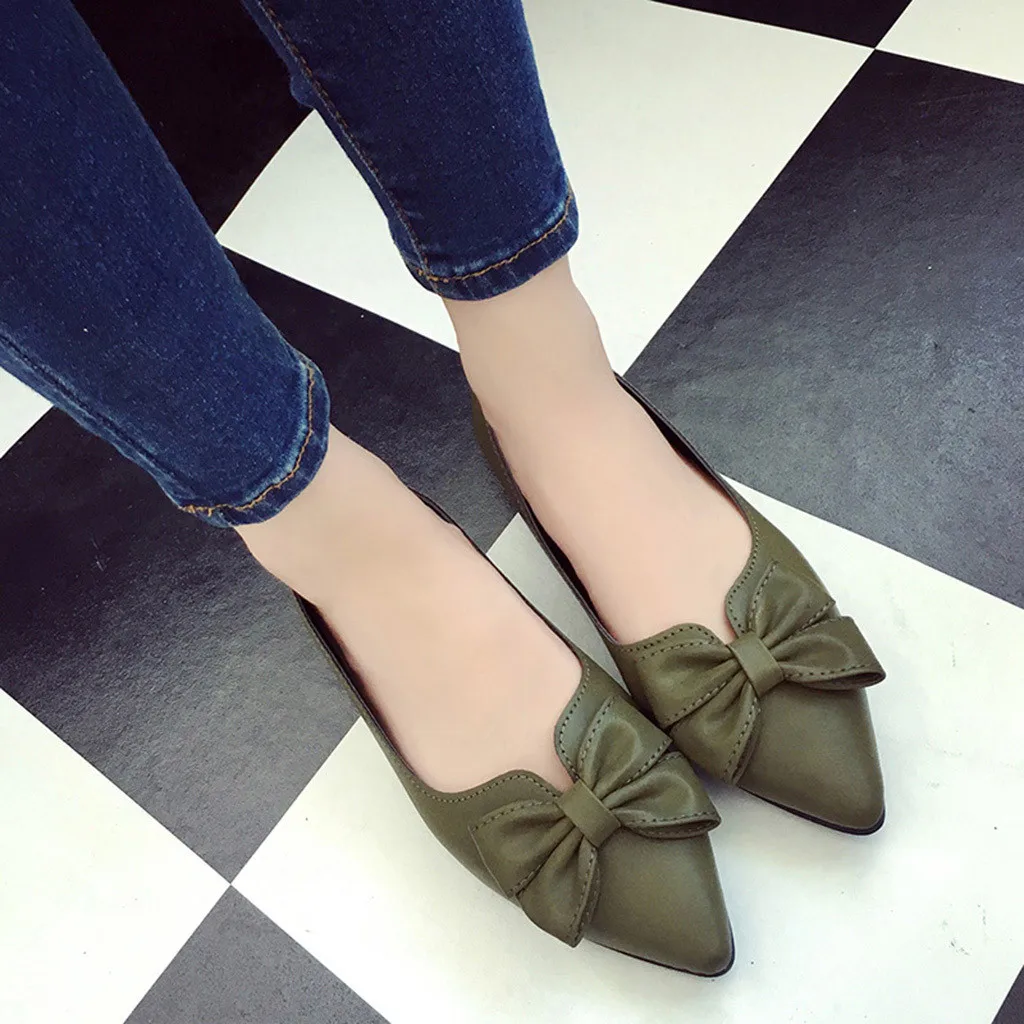 

2019 Women's Flats shoes Spring Summer Ladies Shoes Casual Butterfly-Knot Slip On Low Heels Work Shoe Fashion Loafers Waterproof