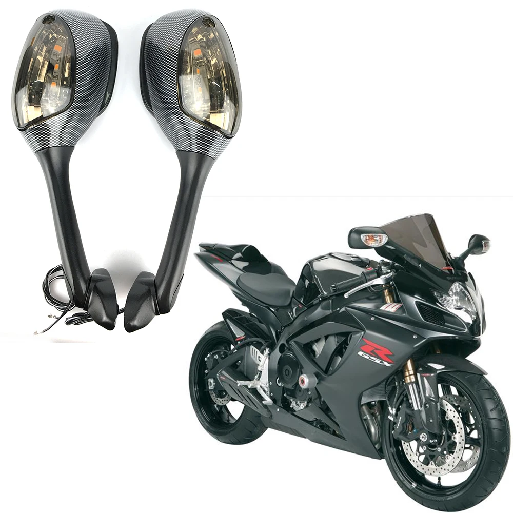 Мотоциклетные боковые зеркала заднего вида для Suzuki GSXR 600 750 1000 светодиодный указатель поворота светильник зеркало 2005 2006 2007 2008 2009-10 K6 K7 K8