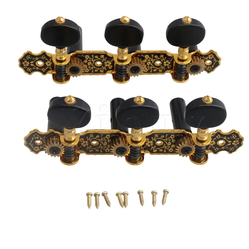 

Yibuy 4.68x0.7x1.81inch Black Metal 1 Left 1 Right Machine Heads Knobs String Tuning Pegs Machine Head Tuners for Classical Guit