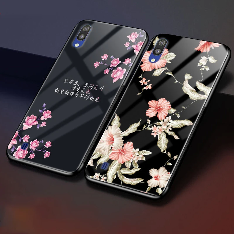Для samsung Galaxy M10 чехол из закаленного стекла, чехол для телефона, черный ТПУ, бампер для samsung M10 M 10 M105F M105, стеклянная крышка
