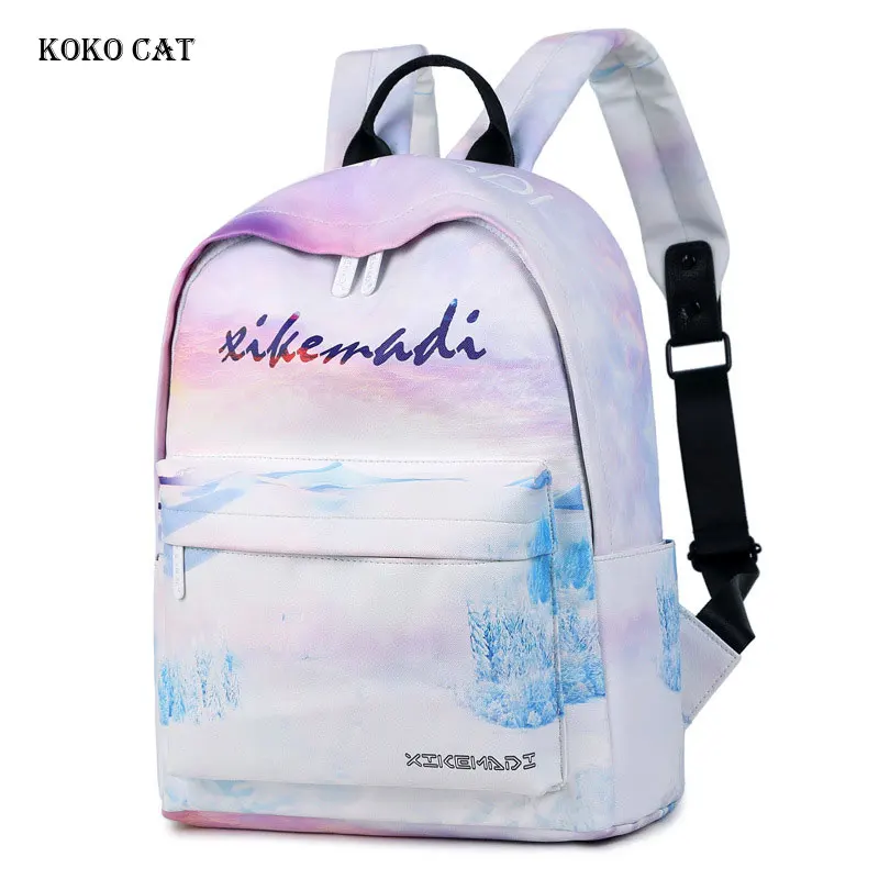 

Teenage Girls School Backpack Multifunction Travel Bags Colourful Printing Canvas Student Daypack Waterproof Female Rucksack