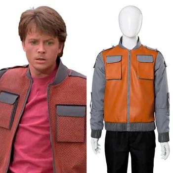 

Back To Future Cosplay Marty Mcfly Jacket Cosplay Costume Coat Only New Casual Outwear Halloween Suit with Pocket For Adult