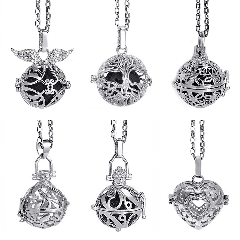 

Lava Stone Aromatherapy Rhodium Stainless Steel Color Glow Diffuser Necklace Locket Necklace for Perfume Essential Oil
