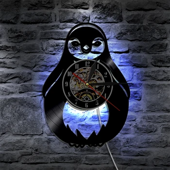 

1Piece Penguin Desgin Vinyl Record Cut-Out LP Wall Clocks Animals Led Backlight Silhouette Icon Wall Clock