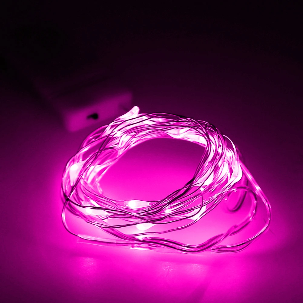 10 шт./лот Micro СВЕТОДИОДНЫЙ гирляндой CR2032 Кнопка Батарея работает 2 м 20 светодиодный S Медь светодиодный свет шнура для рождественской Свадебные украшения - Испускаемый цвет: Pink