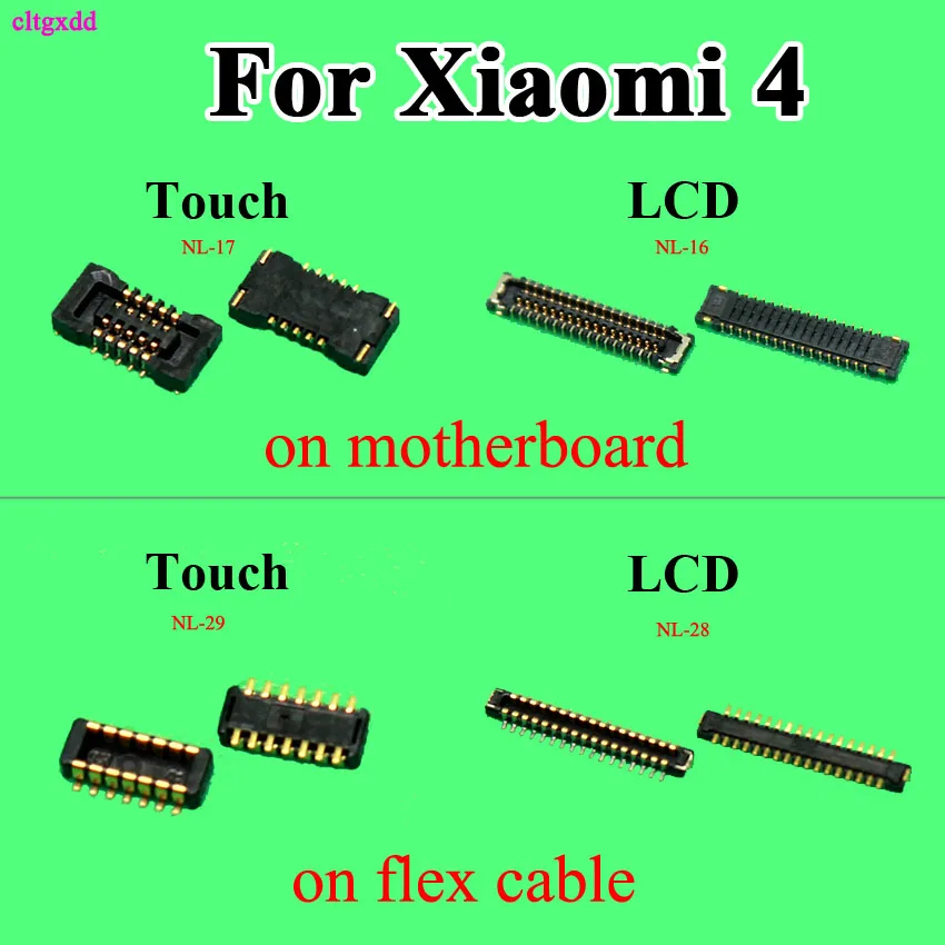 

cltgxdd 2PCS Touch Screen Digitizer / LCD Display / Charging FPC Plug Connector for Motherboard for xiaomi 4 mi4