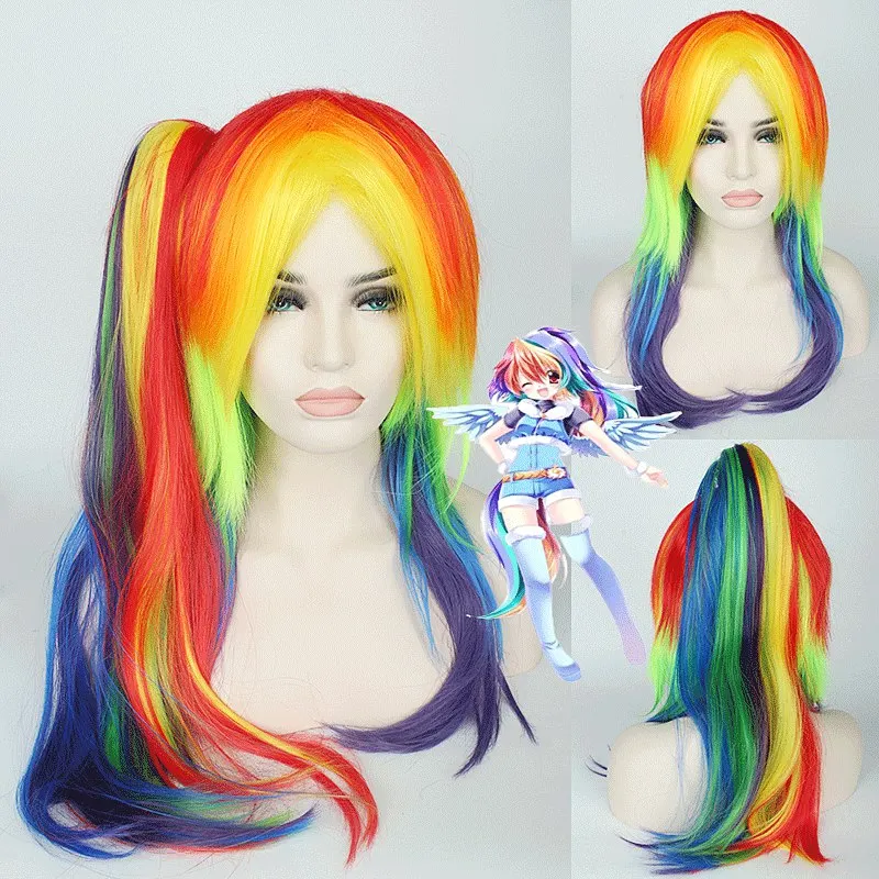 

My Little Pony Long Curly Wavy Cosplay Wigs Multicolor for Women Female Fake Hair Wig 70cm with Long Tail for Chiristmas Party