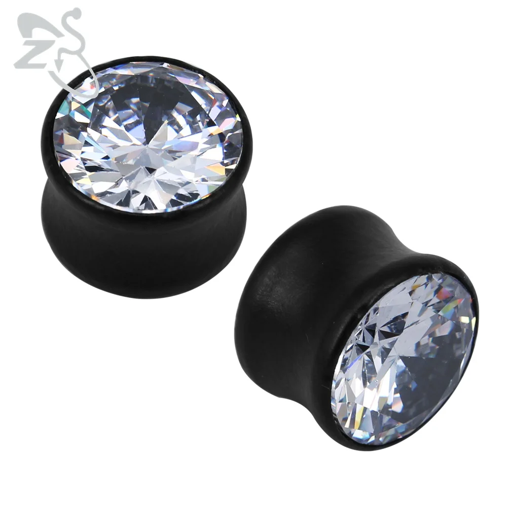 Black Wood Ear Plugs And Tunnels Big Cubic Zirconia Ear Expander Plug
