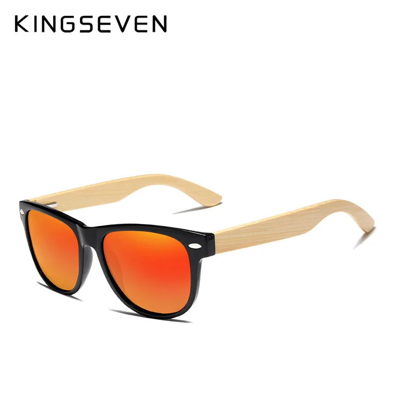 KINGSEVEN, поляризационные солнцезащитные очки ручной работы, женские и мужские, из натурального бамбука, цветные линзы, оправа, весенние ноги, Oculos de sol