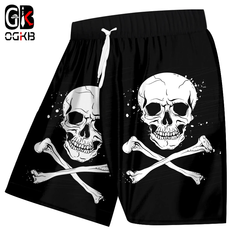 OGKB New Arrival Elastic Waist Boxers Trousers Mens Cool Print Skeleton