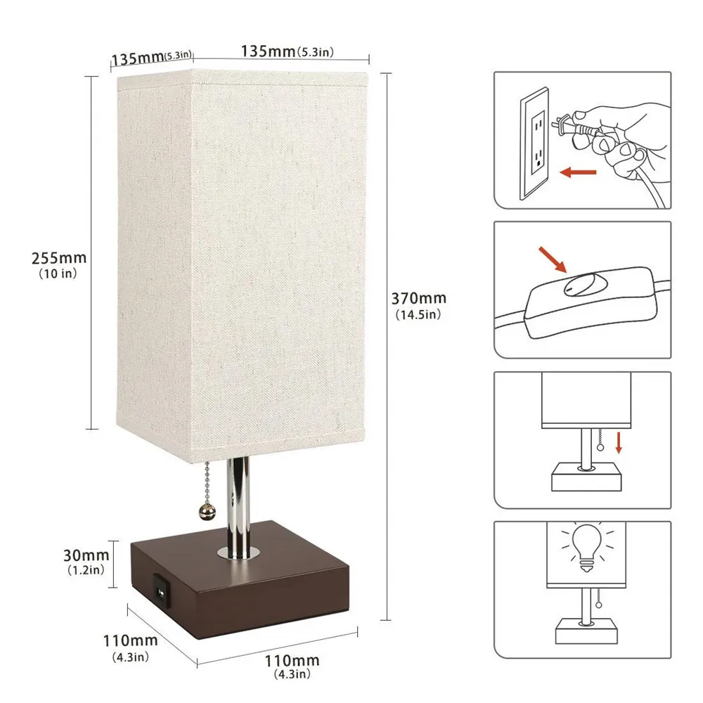 USB настольная лампа, современный дизайн прикроватные настольные лампы с usb зарядным портом, деревянная Черная Базовая тканевая прикроватная тумбочка настольные лампы
