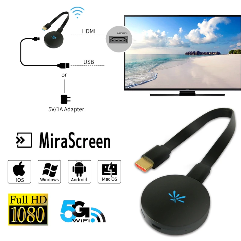 

YEHUA G6 1080P HD TV Stick Wireless WIFI Display Dongle Receiver 2.4G/5G Media Video Streamer HDMI Miracast Airplay TV Box