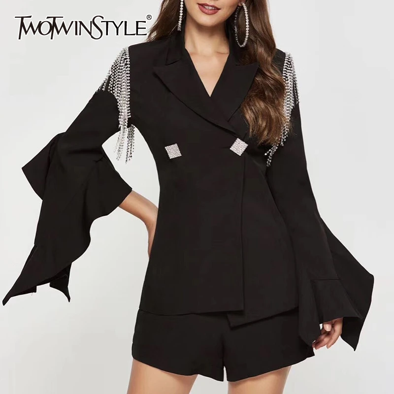 TWOTWINSTYLE женский костюм с кисточками в стиле пэтчворк воротник лацканами