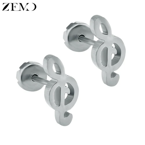 ZEMO цветок детские серьги из нержавеющей стали 316L маленькие серьги-гвоздики в форме сердца детские серьги-гвоздики женские ювелирные изделия для пирсинга для женщин - Окраска металла: Silver-Music