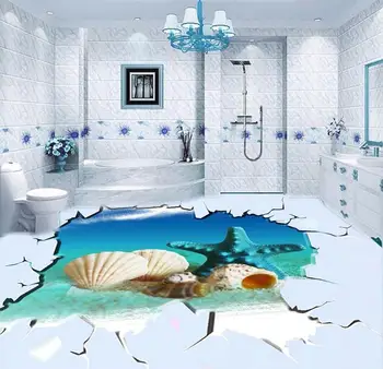 

3d floor painting wallpaper Beautiful beach 3D floor design wallpaper for bathroom waterproof 3d flooring