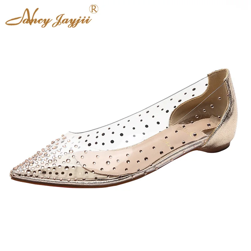 

Ballerinas Silver Golden Black Clear Crystal Luxury Ballet Flats Ladies Shoes Woman Pointy Toe See Through Spring 2019 Brand
