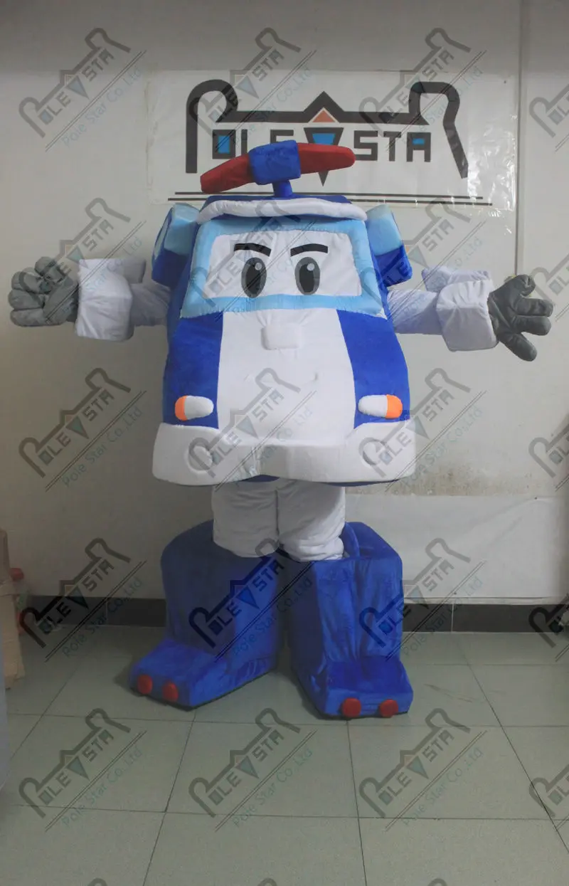 Biru Transformator Mobil Polisi Mobil Maskot Kostum Kartun Maskot