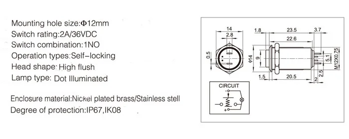 metal push button HY12-D4 dimension