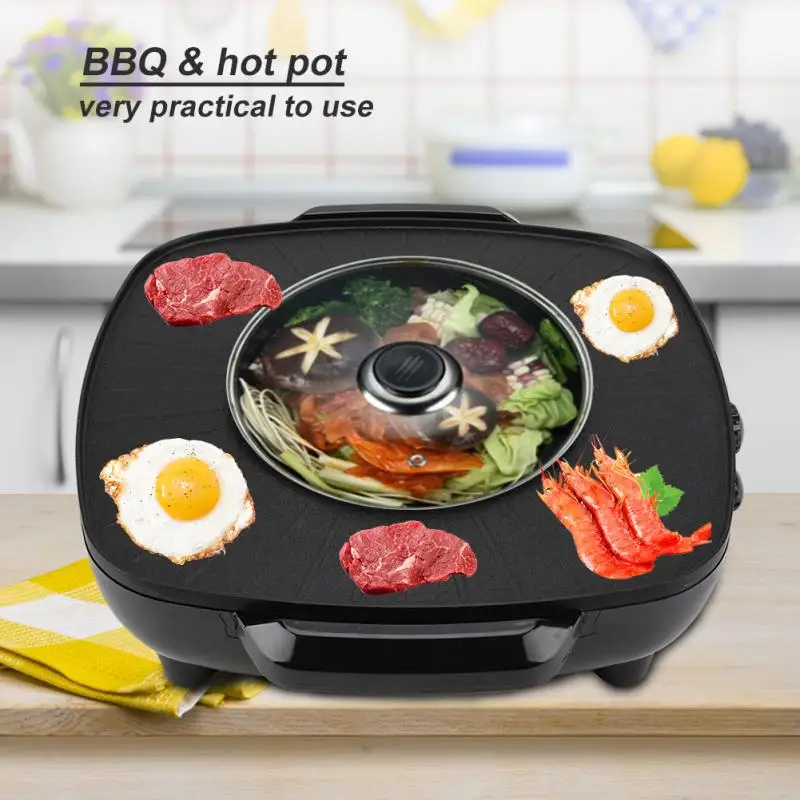 

220V1200W Electric Pan Hot Pot BBQ Frying Cook Grill Chinese Fondue Lamb Charcoal Hotpot Outdoor Cooker Picnic Cooker Tool