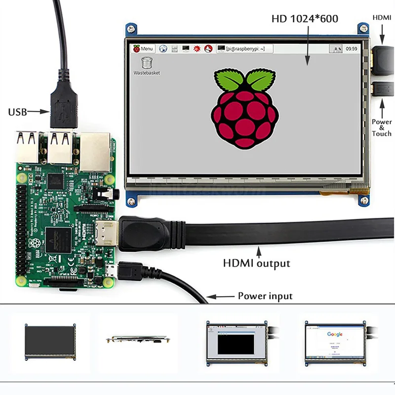 Geekworm Raspberry Pi 4 Модель B/3B 7 дюймов 1024*600 TFT емкостный сенсорный экран+ акриловая подставка+ HDMI кабель+ USB кабель комплекты