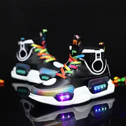 Новинка 2019, Детские светящиеся кроссовки с зарядкой от usb для мальчиков, цветной светодиодный светильник, сетчатые светящиеся кроссовки