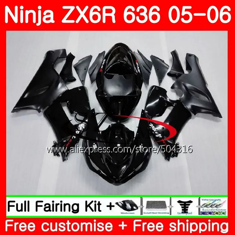 

Body For KAWASAKI NINJA 600CC ZX 6R 05-06 ZX-636 TOP Stock black ZX636 9SH7 ZX6R 05 06 ZX600 ZX 636 ZX-6R 2005 2006 Fairings