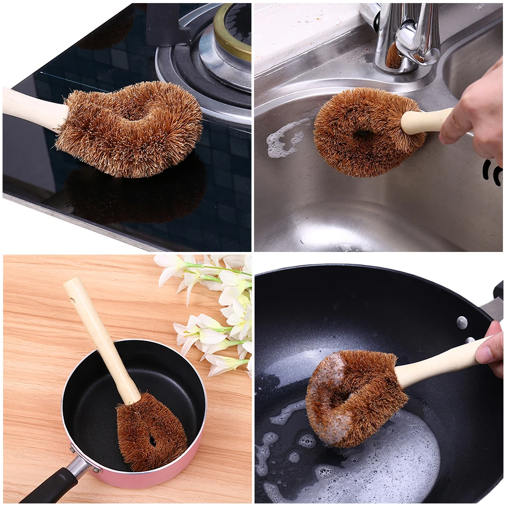 Натуральный кокосовый горшок Сковорода щетка для мытья посуда уборки щетка для удаления пыли масло для очистки антипригарная раковина очиститель с длинной ручкой
