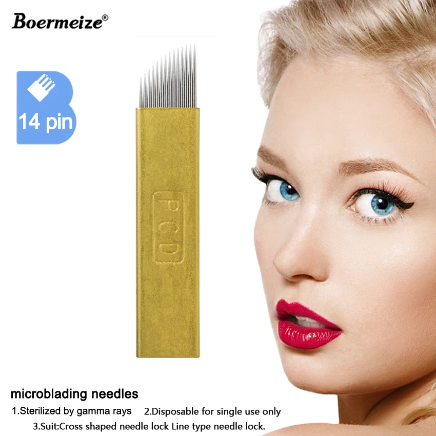 

20Pcs Microblading Needles PCD 12/14 Pins Optional Permanent Makeup Blades Manual Eyebrow Tattoo Curved Blade for Tattoo Pen