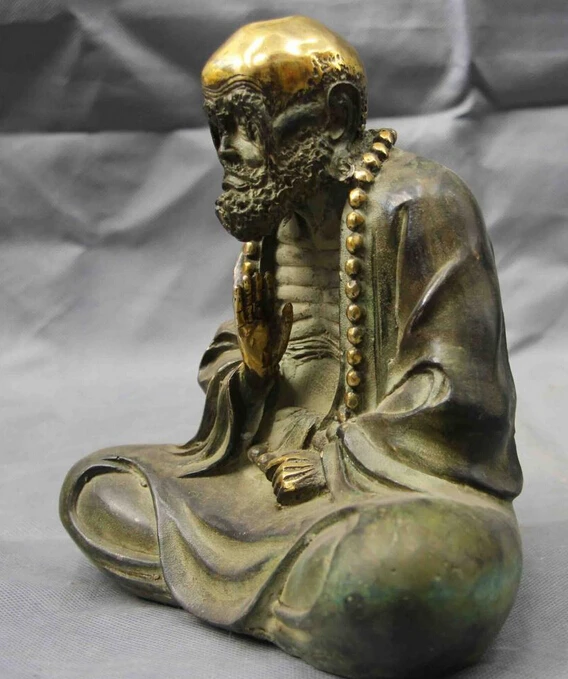 

004467 Chinese Fane Old Copper Bronze Gild Bodhidharma Damour Dharma DaMo Buddha Statue