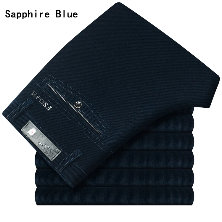 066 Sapphire blue Осень и зима толстые вельветовые брюки мужские прямые повседневные брюки тяжеловесные длинные Панталоны Homme полосатые мужские s брюки 42 - Цвет: 066 Sapphire blue
