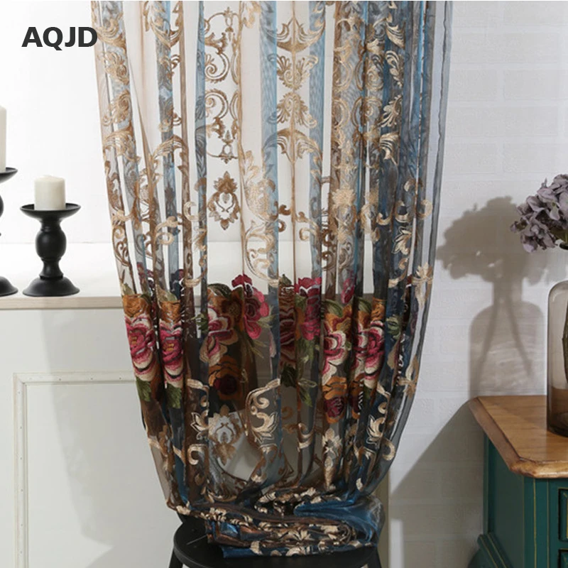 European Style Floral Home Fabric Sheer Tulle Noble Curtains For Living Room Bedroom Door Window Black Sj-5019 | Дом и сад