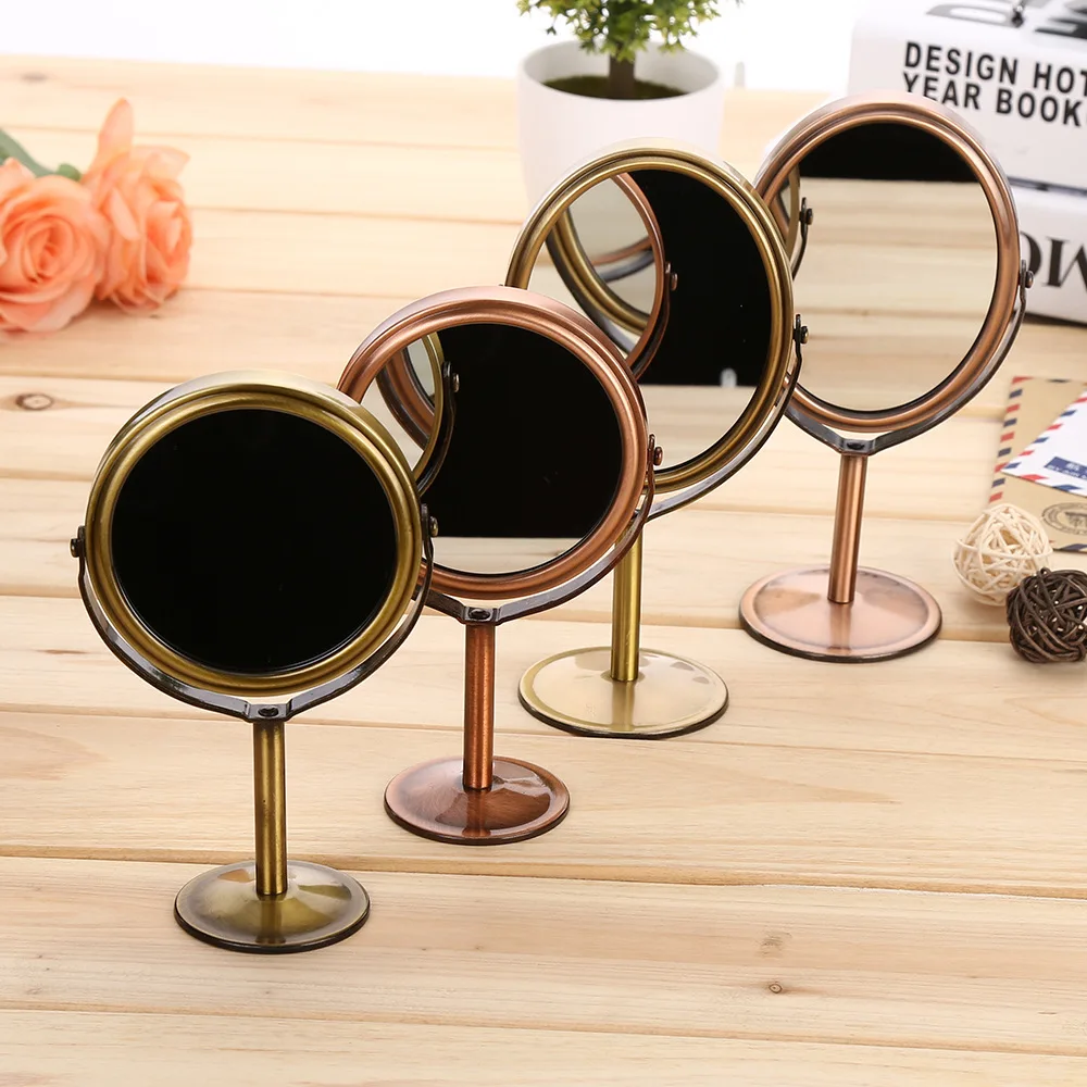 Round Metal Desktop Rotating Double Face Makeup Mirror Make Up