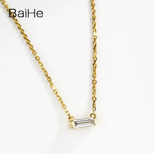 BAIHE Solid 18 К желтого золота 0.08ct Сертифицированный H/SI натуральный алмаз помолвка женские модные ювелирные изделия подарок ожерелья