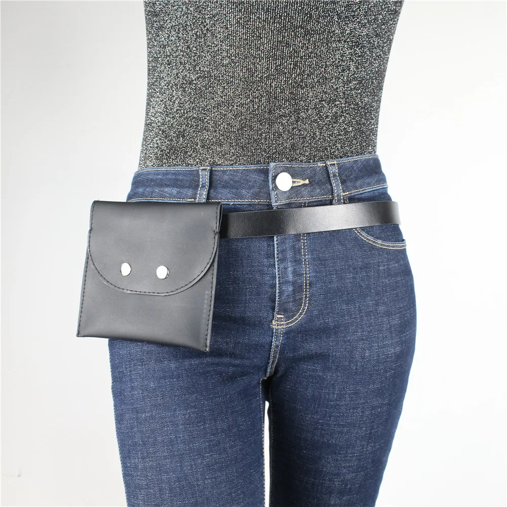 

Fashion Leather Belts For Female Black Waistband With Change Pack Bag Women Narrow Suspender Pant Jeans Punk Adjustable Belt