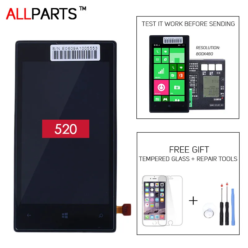 

100% Tested Original IPS 800x480 LCD For NOKIA Lumia 520 Display Touch Screen With FRAME Digitizer For NOKIA Lumia 520 Display