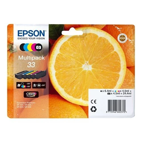 

Epson Multipack 5-colours 33 Claria Premium Ink, Negro, Cian, Magenta, Amarillo, Epson, XP-530, XP-630, XP-635, XP-830, T33, Neg