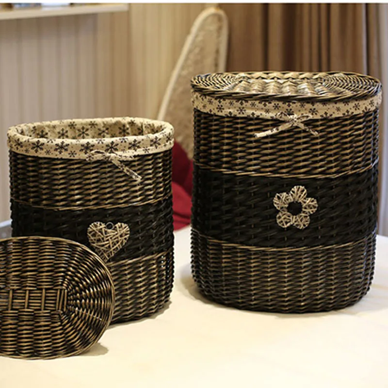 Vintage Wicker Lagerung Korb mit Deckel große wäsche korb für kleidung