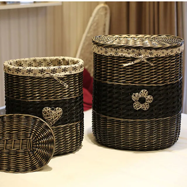 Vintage Wicker Storage Basket With Lid Large Laundry For Vintage Wicker Storage Basket With Lid Large Laundry For Clothes Decorative Handmade Dirty