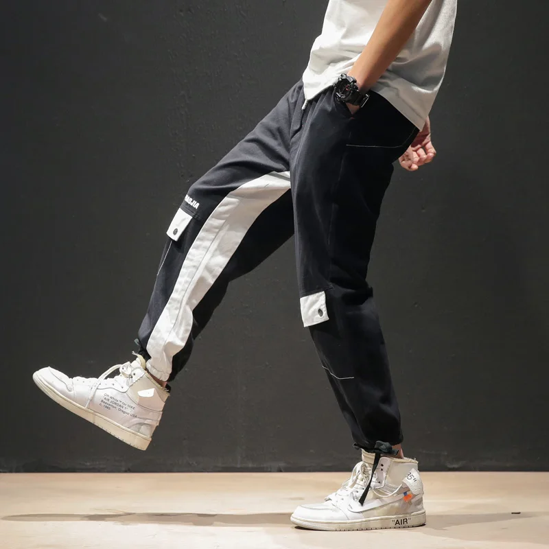 

Cargo Pants Men Patchwork Drawstring Harem pants Mens Joggers Black Sweatpants Male Hip Hop Streetwear Trousers