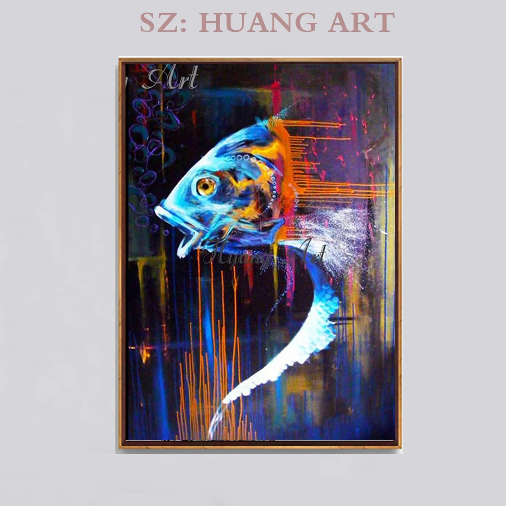 

New design popular and hot sell impression animal fish oil painting for living room decoration home hotel aisle sofa