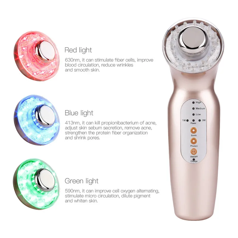  2 Massage Heads Ultrasound Vibration Colorful LED photon Rejuvenation Machine Blackheads Removal Fa - 32960429035