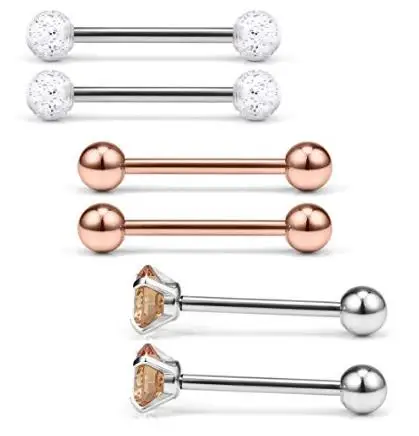 

JFORYOU 14G 5/8Inch Cubic Zirconia Tongue Labret Cheek Nipple Shield Ring Barbell Body Piercing Jewelry Retainer Set 6PCS