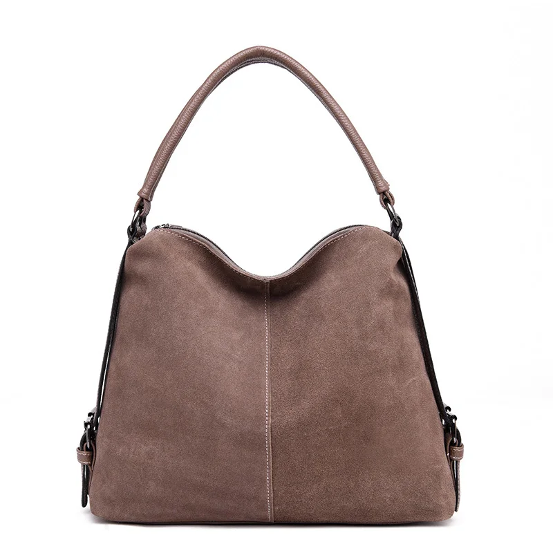 LUCDO настоящая замшевая кожаная сумка, Женская Роскошная брендовая сумка на плечо, дизайнерская Высококачественная большая сумка-мессенджер, сумки с верхней ручкой - Цвет: Khaki