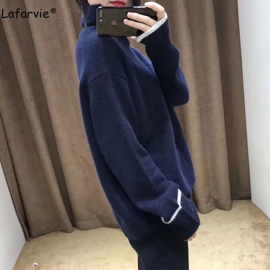 Lafarvie 2019 Autumn Winter Cashmere Blended Knitted Sweater Women Loose Turtleneck Pullover Female Gray Thick Basic Sweater Lafarvie 2019 Autumn Winter Cashmere Blended Knitted Sweater Women Loose Turtleneck Pullover Female Gray Thick Basic Sweater