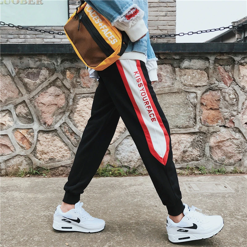 Fashion Casual Men's Cropped Trousers Autumn New M-5XL Contrast Color Loose Beam Pants Gray Black Personality Youth Popular