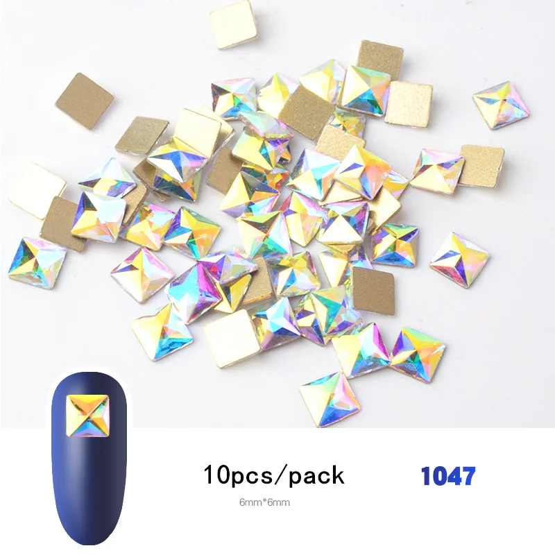 10 шт, блестящие цветные 3D Стразы для дизайна ногтей, плоские с оборота стеклянные драгоценные камни, ювелирные изделия, 30 стилей, аксессуары для дизайна маникюра - Цвет: 1047