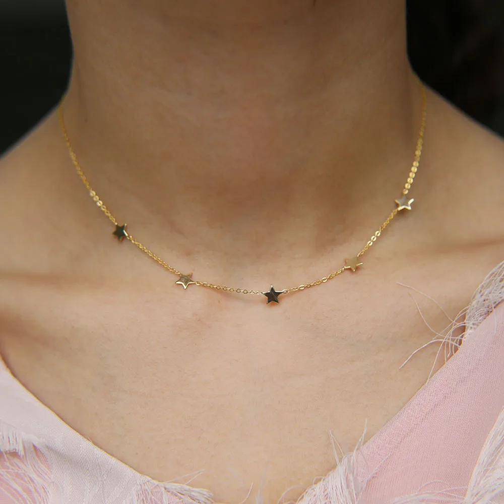 

Popular Choker Necklace Delicate multi Layers Gold Star short Necklace For Women Fashion 100% 925 sterling silver simple Jewelry