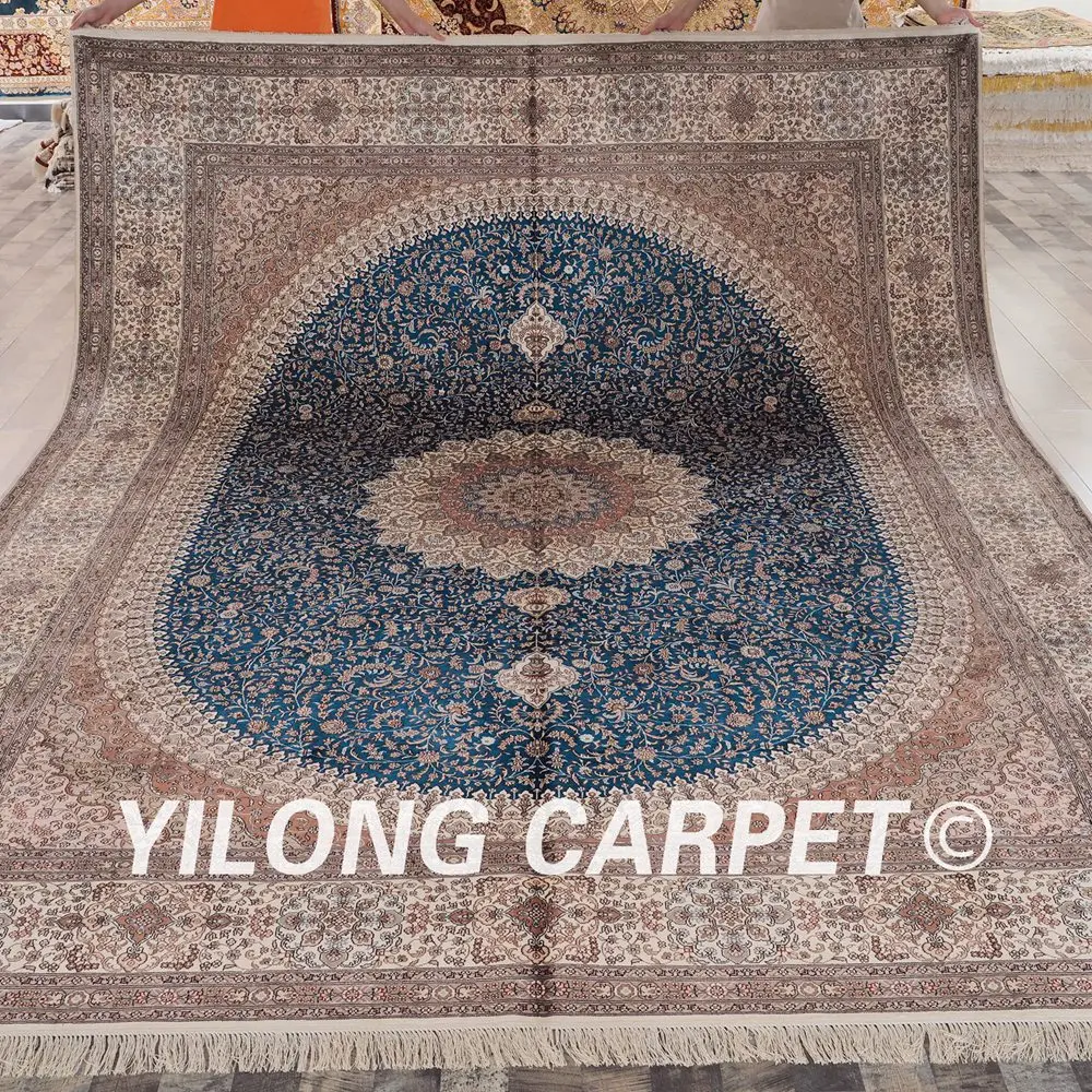 Yilong 9'x12 'ручной персидский синий изысканные ковры большой турецкий шелковые ковры(LH169A9x12